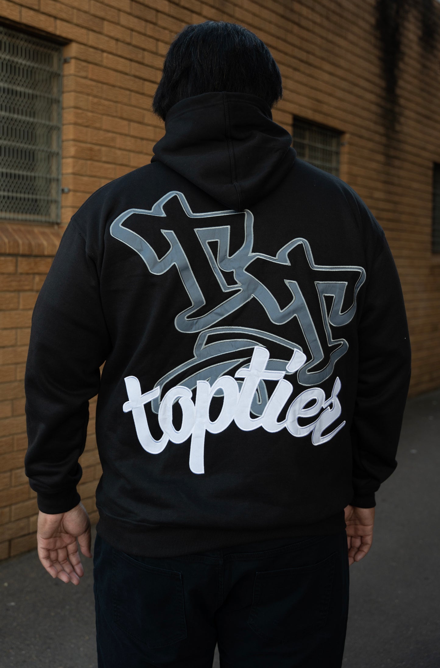 BLACK HOODIE W/ SILVER PRINT
