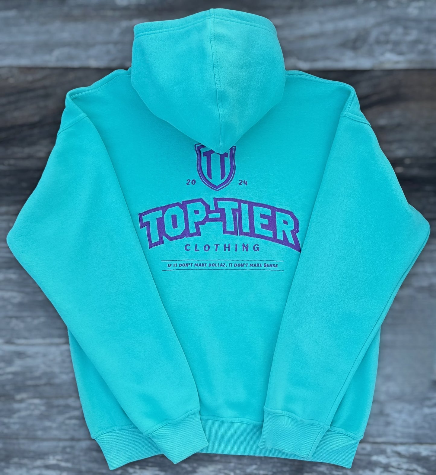 TEAL HOODIE W/ PURPLE EMBROIDERY