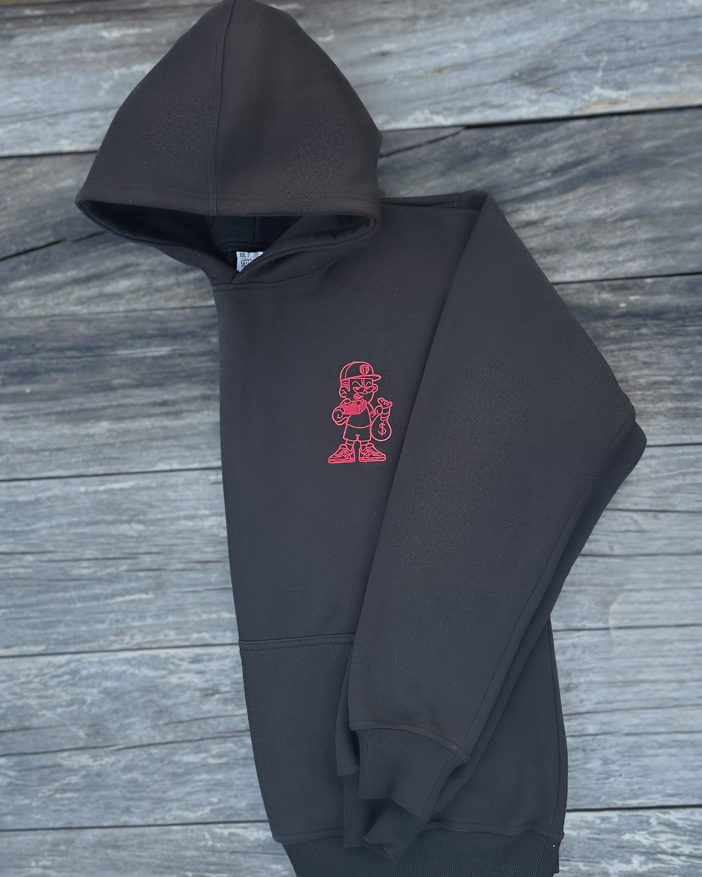 BLACK HOODIE W/ RED EMBROIDERY