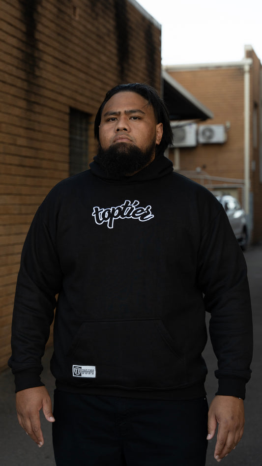 BLACK HOODIE W/ SILVER PRINT