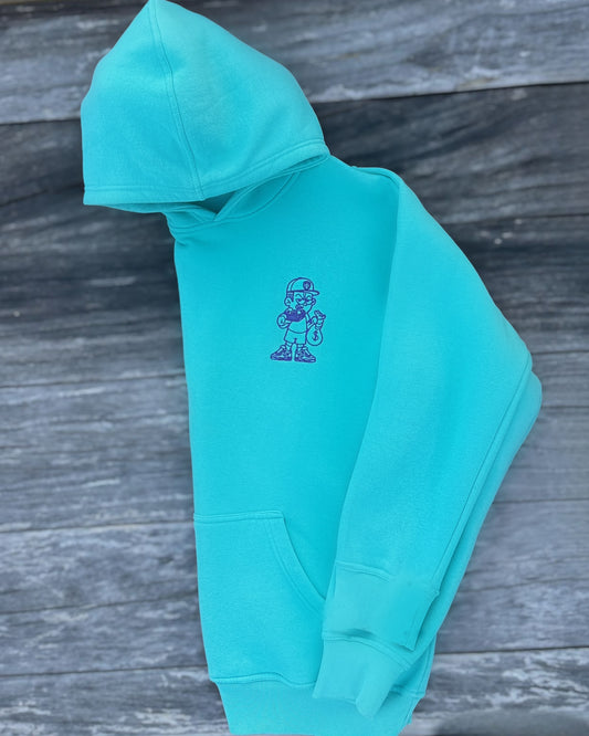 TEAL HOODIE W/ PURPLE EMBROIDERY